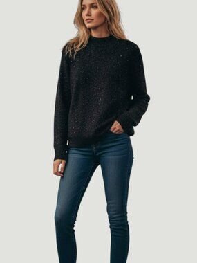 NWT Ann Taylor Black Long Sleeved Crewneck Shimmer/Sparkle Sweater Small